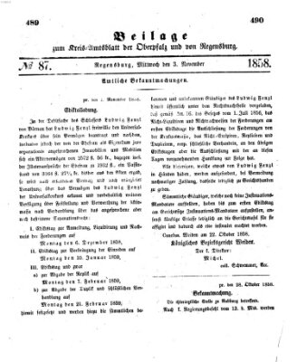 Königlich-bayerisches Kreis-Amtsblatt der Oberpfalz und von Regensburg (Königlich bayerisches Intelligenzblatt für die Oberpfalz und von Regensburg) Mittwoch 3. November 1858