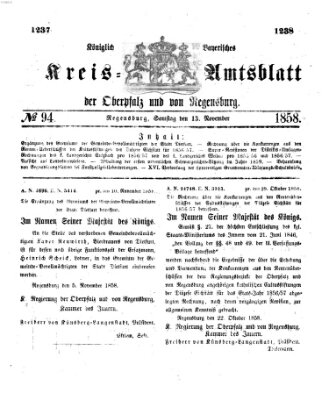 Königlich-bayerisches Kreis-Amtsblatt der Oberpfalz und von Regensburg (Königlich bayerisches Intelligenzblatt für die Oberpfalz und von Regensburg) Samstag 13. November 1858