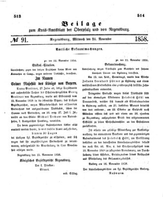 Königlich-bayerisches Kreis-Amtsblatt der Oberpfalz und von Regensburg (Königlich bayerisches Intelligenzblatt für die Oberpfalz und von Regensburg) Mittwoch 24. November 1858