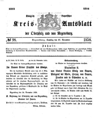 Königlich-bayerisches Kreis-Amtsblatt der Oberpfalz und von Regensburg (Königlich bayerisches Intelligenzblatt für die Oberpfalz und von Regensburg) Samstag 27. November 1858