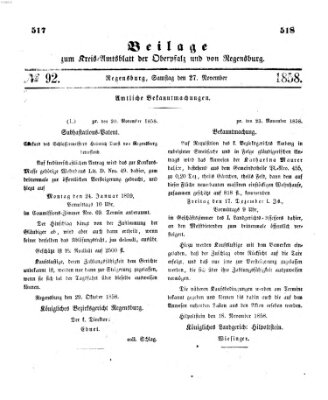 Königlich-bayerisches Kreis-Amtsblatt der Oberpfalz und von Regensburg (Königlich bayerisches Intelligenzblatt für die Oberpfalz und von Regensburg) Samstag 27. November 1858