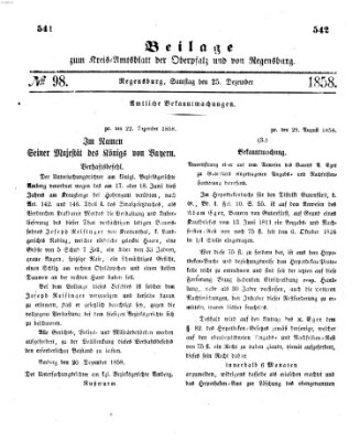 Königlich-bayerisches Kreis-Amtsblatt der Oberpfalz und von Regensburg (Königlich bayerisches Intelligenzblatt für die Oberpfalz und von Regensburg) Samstag 25. Dezember 1858