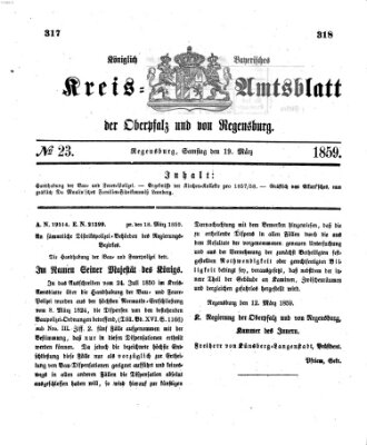 Königlich-bayerisches Kreis-Amtsblatt der Oberpfalz und von Regensburg (Königlich bayerisches Intelligenzblatt für die Oberpfalz und von Regensburg) Samstag 19. März 1859