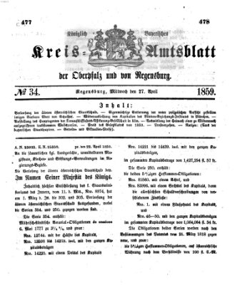 Königlich-bayerisches Kreis-Amtsblatt der Oberpfalz und von Regensburg (Königlich bayerisches Intelligenzblatt für die Oberpfalz und von Regensburg) Mittwoch 27. April 1859