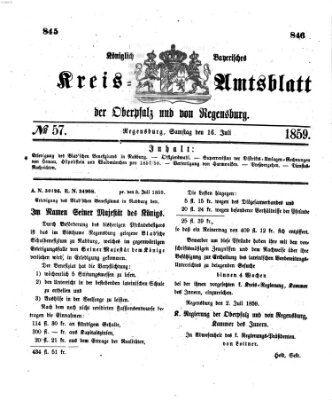 Königlich-bayerisches Kreis-Amtsblatt der Oberpfalz und von Regensburg (Königlich bayerisches Intelligenzblatt für die Oberpfalz und von Regensburg) Samstag 16. Juli 1859