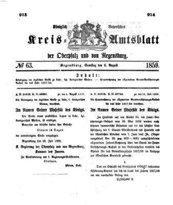 Königlich-bayerisches Kreis-Amtsblatt der Oberpfalz und von Regensburg (Königlich bayerisches Intelligenzblatt für die Oberpfalz und von Regensburg) Samstag 6. August 1859