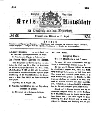 Königlich-bayerisches Kreis-Amtsblatt der Oberpfalz und von Regensburg (Königlich bayerisches Intelligenzblatt für die Oberpfalz und von Regensburg) Mittwoch 17. August 1859