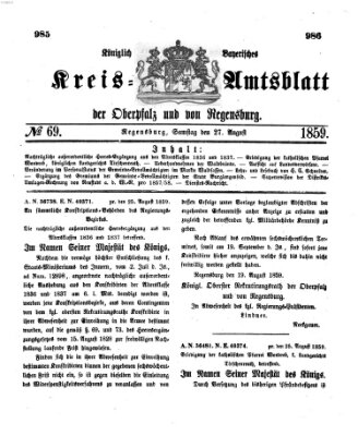 Königlich-bayerisches Kreis-Amtsblatt der Oberpfalz und von Regensburg (Königlich bayerisches Intelligenzblatt für die Oberpfalz und von Regensburg) Samstag 27. August 1859