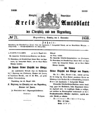 Königlich-bayerisches Kreis-Amtsblatt der Oberpfalz und von Regensburg (Königlich bayerisches Intelligenzblatt für die Oberpfalz und von Regensburg) Samstag 3. September 1859