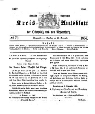 Königlich-bayerisches Kreis-Amtsblatt der Oberpfalz und von Regensburg (Königlich bayerisches Intelligenzblatt für die Oberpfalz und von Regensburg) Samstag 10. September 1859