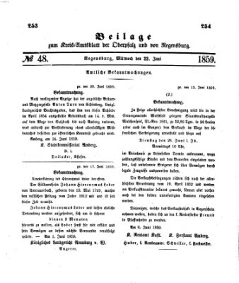 Königlich-bayerisches Kreis-Amtsblatt der Oberpfalz und von Regensburg (Königlich bayerisches Intelligenzblatt für die Oberpfalz und von Regensburg) Mittwoch 22. Juni 1859