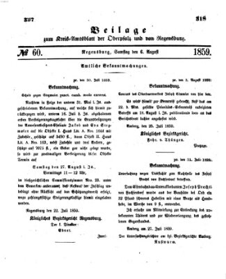 Königlich-bayerisches Kreis-Amtsblatt der Oberpfalz und von Regensburg (Königlich bayerisches Intelligenzblatt für die Oberpfalz und von Regensburg) Samstag 6. August 1859