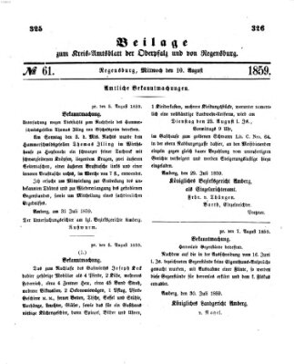 Königlich-bayerisches Kreis-Amtsblatt der Oberpfalz und von Regensburg (Königlich bayerisches Intelligenzblatt für die Oberpfalz und von Regensburg) Mittwoch 10. August 1859