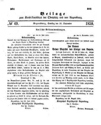 Königlich-bayerisches Kreis-Amtsblatt der Oberpfalz und von Regensburg (Königlich bayerisches Intelligenzblatt für die Oberpfalz und von Regensburg) Samstag 10. September 1859