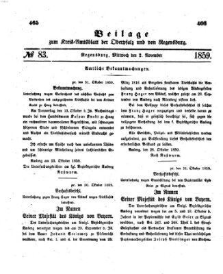 Königlich-bayerisches Kreis-Amtsblatt der Oberpfalz und von Regensburg (Königlich bayerisches Intelligenzblatt für die Oberpfalz und von Regensburg) Mittwoch 2. November 1859