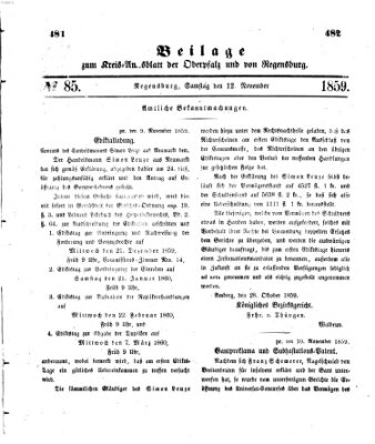 Königlich-bayerisches Kreis-Amtsblatt der Oberpfalz und von Regensburg (Königlich bayerisches Intelligenzblatt für die Oberpfalz und von Regensburg) Samstag 12. November 1859