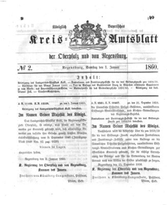 Königlich-bayerisches Kreis-Amtsblatt der Oberpfalz und von Regensburg (Königlich bayerisches Intelligenzblatt für die Oberpfalz und von Regensburg) Samstag 7. Januar 1860