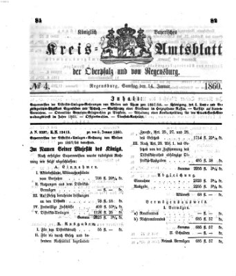 Königlich-bayerisches Kreis-Amtsblatt der Oberpfalz und von Regensburg (Königlich bayerisches Intelligenzblatt für die Oberpfalz und von Regensburg) Samstag 14. Januar 1860