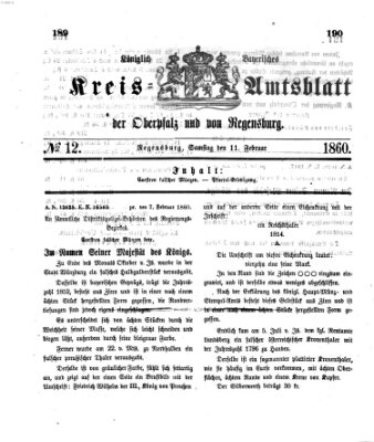 Königlich-bayerisches Kreis-Amtsblatt der Oberpfalz und von Regensburg (Königlich bayerisches Intelligenzblatt für die Oberpfalz und von Regensburg) Samstag 11. Februar 1860