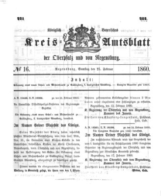 Königlich-bayerisches Kreis-Amtsblatt der Oberpfalz und von Regensburg (Königlich bayerisches Intelligenzblatt für die Oberpfalz und von Regensburg) Samstag 25. Februar 1860