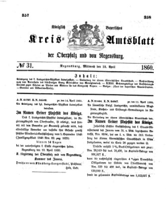 Königlich-bayerisches Kreis-Amtsblatt der Oberpfalz und von Regensburg (Königlich bayerisches Intelligenzblatt für die Oberpfalz und von Regensburg) Mittwoch 18. April 1860