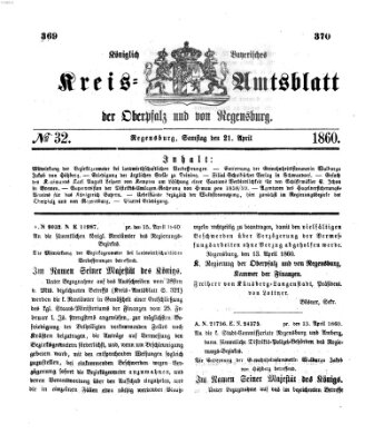 Königlich-bayerisches Kreis-Amtsblatt der Oberpfalz und von Regensburg (Königlich bayerisches Intelligenzblatt für die Oberpfalz und von Regensburg) Samstag 21. April 1860