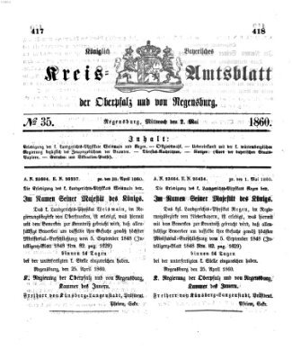 Königlich-bayerisches Kreis-Amtsblatt der Oberpfalz und von Regensburg (Königlich bayerisches Intelligenzblatt für die Oberpfalz und von Regensburg) Mittwoch 2. Mai 1860