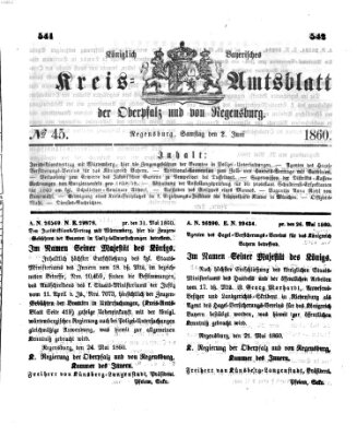 Königlich-bayerisches Kreis-Amtsblatt der Oberpfalz und von Regensburg (Königlich bayerisches Intelligenzblatt für die Oberpfalz und von Regensburg) Samstag 2. Juni 1860