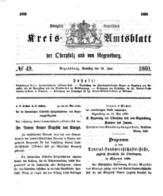 Königlich-bayerisches Kreis-Amtsblatt der Oberpfalz und von Regensburg (Königlich bayerisches Intelligenzblatt für die Oberpfalz und von Regensburg) Samstag 16. Juni 1860