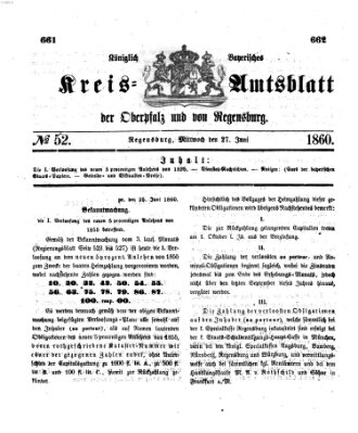 Königlich-bayerisches Kreis-Amtsblatt der Oberpfalz und von Regensburg (Königlich bayerisches Intelligenzblatt für die Oberpfalz und von Regensburg) Mittwoch 27. Juni 1860