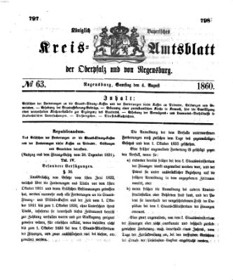 Königlich-bayerisches Kreis-Amtsblatt der Oberpfalz und von Regensburg (Königlich bayerisches Intelligenzblatt für die Oberpfalz und von Regensburg) Samstag 4. August 1860