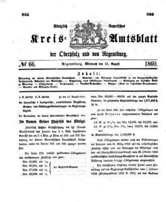 Königlich-bayerisches Kreis-Amtsblatt der Oberpfalz und von Regensburg (Königlich bayerisches Intelligenzblatt für die Oberpfalz und von Regensburg) Mittwoch 15. August 1860