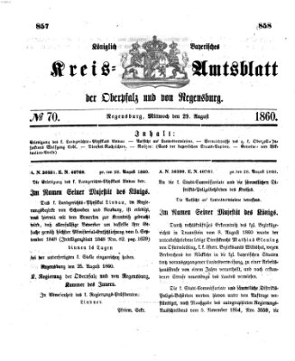 Königlich-bayerisches Kreis-Amtsblatt der Oberpfalz und von Regensburg (Königlich bayerisches Intelligenzblatt für die Oberpfalz und von Regensburg) Mittwoch 29. August 1860