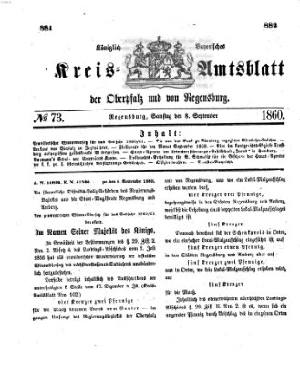 Königlich-bayerisches Kreis-Amtsblatt der Oberpfalz und von Regensburg (Königlich bayerisches Intelligenzblatt für die Oberpfalz und von Regensburg) Samstag 8. September 1860