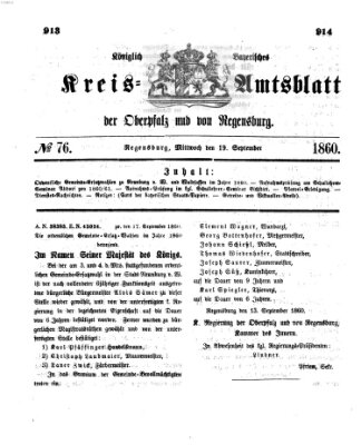 Königlich-bayerisches Kreis-Amtsblatt der Oberpfalz und von Regensburg (Königlich bayerisches Intelligenzblatt für die Oberpfalz und von Regensburg) Mittwoch 19. September 1860