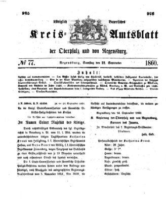 Königlich-bayerisches Kreis-Amtsblatt der Oberpfalz und von Regensburg (Königlich bayerisches Intelligenzblatt für die Oberpfalz und von Regensburg) Samstag 22. September 1860