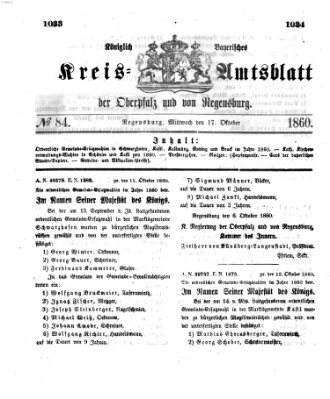 Königlich-bayerisches Kreis-Amtsblatt der Oberpfalz und von Regensburg (Königlich bayerisches Intelligenzblatt für die Oberpfalz und von Regensburg) Mittwoch 17. Oktober 1860