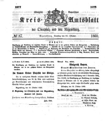 Königlich-bayerisches Kreis-Amtsblatt der Oberpfalz und von Regensburg (Königlich bayerisches Intelligenzblatt für die Oberpfalz und von Regensburg) Samstag 27. Oktober 1860