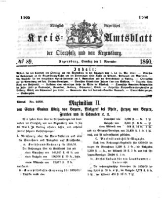 Königlich-bayerisches Kreis-Amtsblatt der Oberpfalz und von Regensburg (Königlich bayerisches Intelligenzblatt für die Oberpfalz und von Regensburg) Samstag 3. November 1860