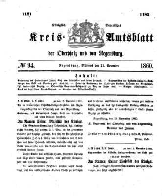 Königlich-bayerisches Kreis-Amtsblatt der Oberpfalz und von Regensburg (Königlich bayerisches Intelligenzblatt für die Oberpfalz und von Regensburg) Mittwoch 21. November 1860