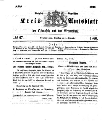 Königlich-bayerisches Kreis-Amtsblatt der Oberpfalz und von Regensburg (Königlich bayerisches Intelligenzblatt für die Oberpfalz und von Regensburg) Samstag 1. Dezember 1860