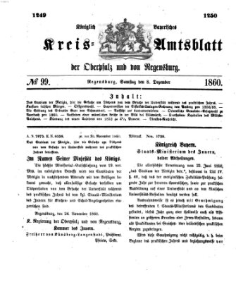 Königlich-bayerisches Kreis-Amtsblatt der Oberpfalz und von Regensburg (Königlich bayerisches Intelligenzblatt für die Oberpfalz und von Regensburg) Samstag 8. Dezember 1860