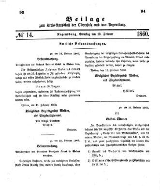 Königlich-bayerisches Kreis-Amtsblatt der Oberpfalz und von Regensburg (Königlich bayerisches Intelligenzblatt für die Oberpfalz und von Regensburg) Samstag 18. Februar 1860