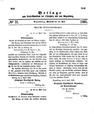 Königlich-bayerisches Kreis-Amtsblatt der Oberpfalz und von Regensburg (Königlich bayerisches Intelligenzblatt für die Oberpfalz und von Regensburg) Mittwoch 18. April 1860