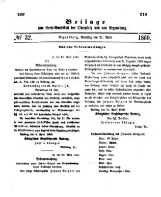 Königlich-bayerisches Kreis-Amtsblatt der Oberpfalz und von Regensburg (Königlich bayerisches Intelligenzblatt für die Oberpfalz und von Regensburg) Samstag 21. April 1860