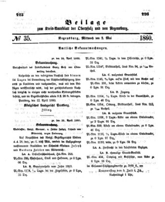 Königlich-bayerisches Kreis-Amtsblatt der Oberpfalz und von Regensburg (Königlich bayerisches Intelligenzblatt für die Oberpfalz und von Regensburg) Mittwoch 2. Mai 1860