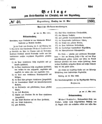 Königlich-bayerisches Kreis-Amtsblatt der Oberpfalz und von Regensburg (Königlich bayerisches Intelligenzblatt für die Oberpfalz und von Regensburg) Samstag 19. Mai 1860