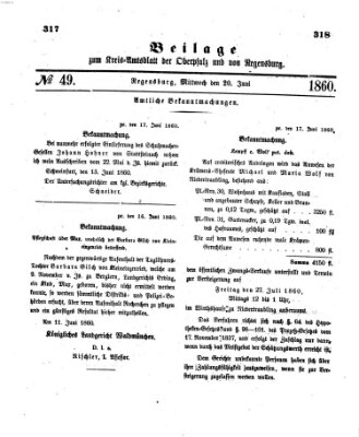 Königlich-bayerisches Kreis-Amtsblatt der Oberpfalz und von Regensburg (Königlich bayerisches Intelligenzblatt für die Oberpfalz und von Regensburg) Mittwoch 20. Juni 1860