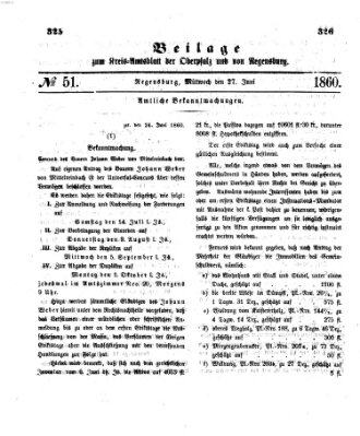 Königlich-bayerisches Kreis-Amtsblatt der Oberpfalz und von Regensburg (Königlich bayerisches Intelligenzblatt für die Oberpfalz und von Regensburg) Mittwoch 27. Juni 1860