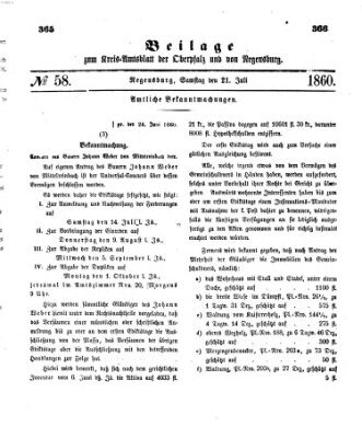 Königlich-bayerisches Kreis-Amtsblatt der Oberpfalz und von Regensburg (Königlich bayerisches Intelligenzblatt für die Oberpfalz und von Regensburg) Samstag 21. Juli 1860